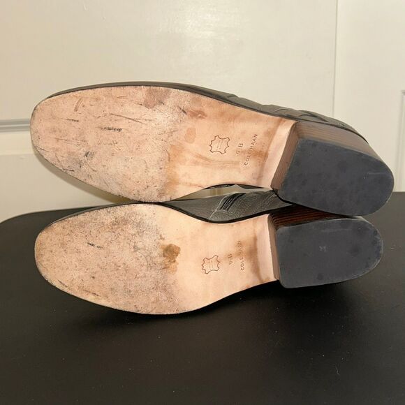 Cole Haan Taupe Leather Ankle Boots – Side Zip Buckle Booties Size 9.5B - Picture 6 of 8